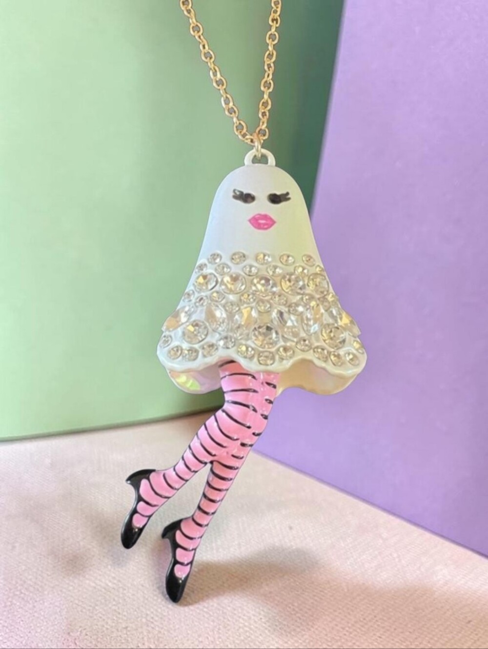 Betsey Johnson Girly Ghost Pendant Necklace, NIB (Matching earrings In Closet)